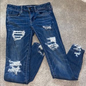 American Eagle skinny  ripped dark blue jeans